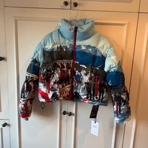 Perfect Moment Scenic Print Puffer Jacket - Blue & Red